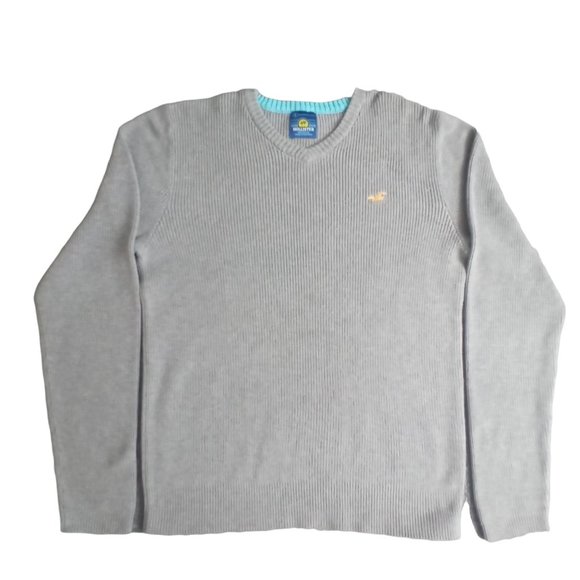 Hollister Sweater Mens Size Large Gray Pullover 100% Cotton Logo - Picture 1 of 7